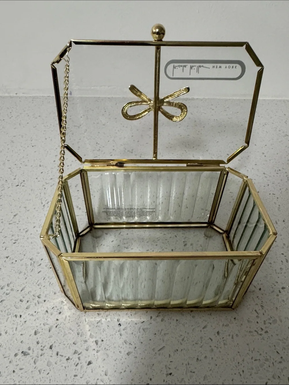 Gold Glass Decorative Jewelry Box with Bow Accent